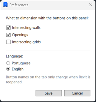 The Preferences window: checkboxes for walls that intersect, openings and grids, and the plugin language